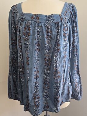 Sonoma Blue Floral Square-Neck Peasant Top